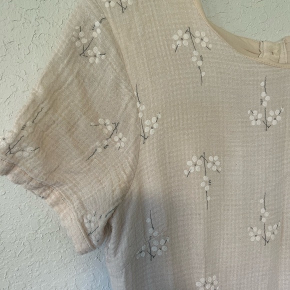 Beige Embroidered Wide Leg Jumpsuit, Cottagecore Boho Floral Romper - Picture 4 of 13